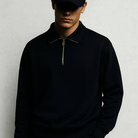 Men’s Vintage Quarter-Zip Pullover Sweatshirt – Void Black