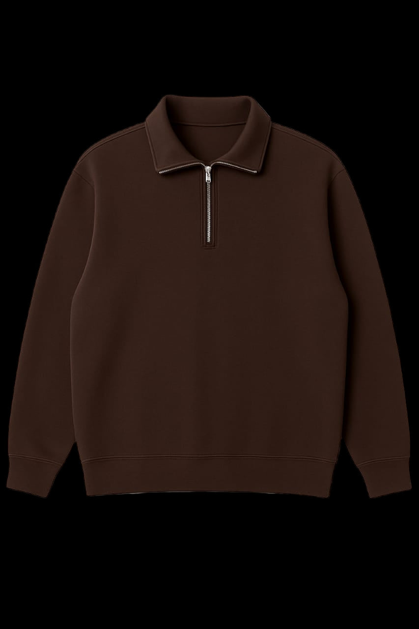 Men’s Vintage Quarter-Zip Pullover Sweatshirt – Coffee Brown