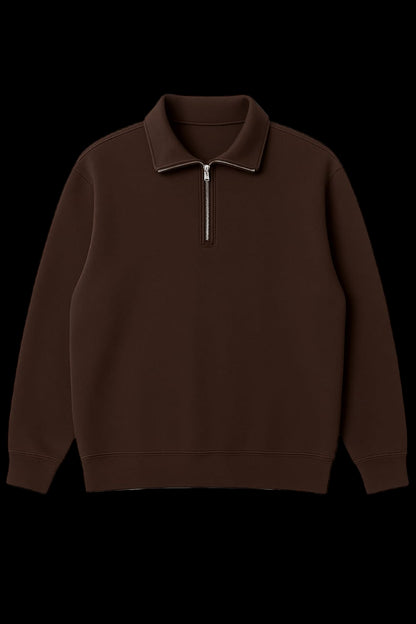 Men’s Vintage Quarter-Zip Pullover Sweatshirt – Coffee Brown