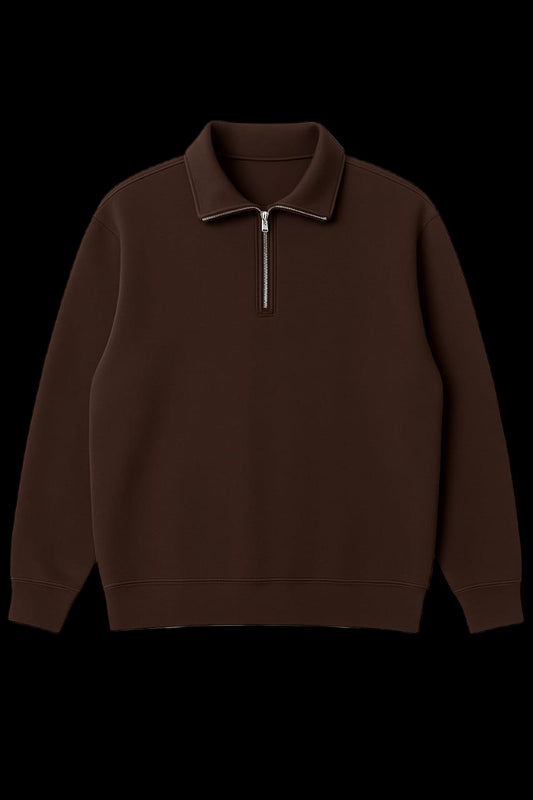Men’s Vintage Quarter-Zip Pullover Sweatshirt – Coffee Brown