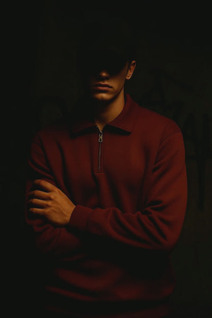 Men’s Vintage Quarter-Zip Pullover Sweatshirt – Cinnamon Red