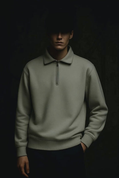 Men’s Vintage Quarter-Zip Pullover Sweatshirt – Stone Grey