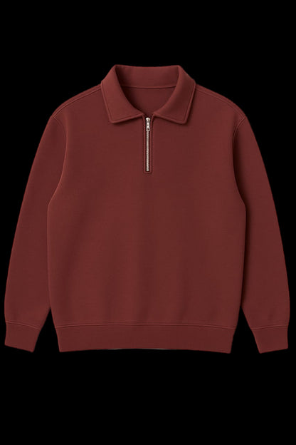 Men’s Vintage Quarter-Zip Pullover Sweatshirt – Cinnamon Red