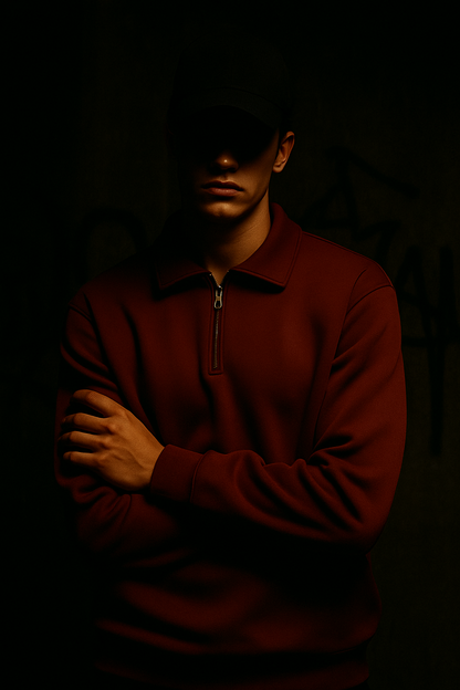 Men’s Vintage Quarter-Zip Pullover Sweatshirt – Cinnamon Red