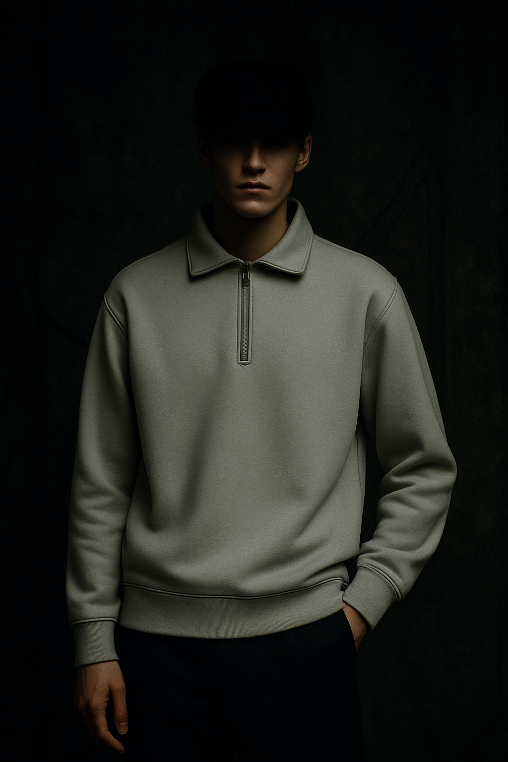 Men’s Vintage Quarter-Zip Pullover Sweatshirt – Stone Grey