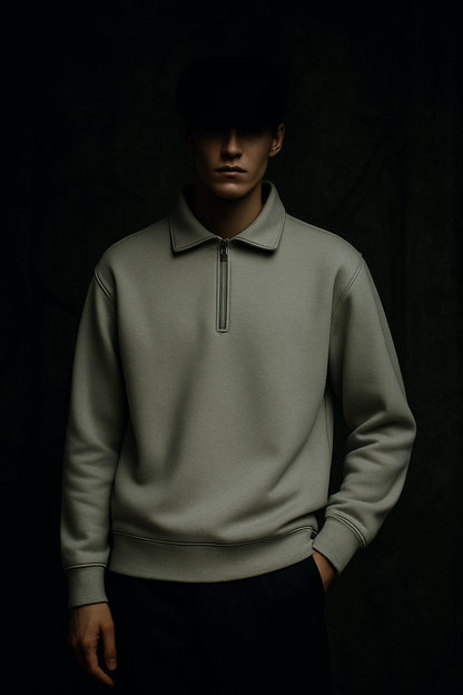 Men’s Vintage Quarter-Zip Pullover Sweatshirt – Stone Grey