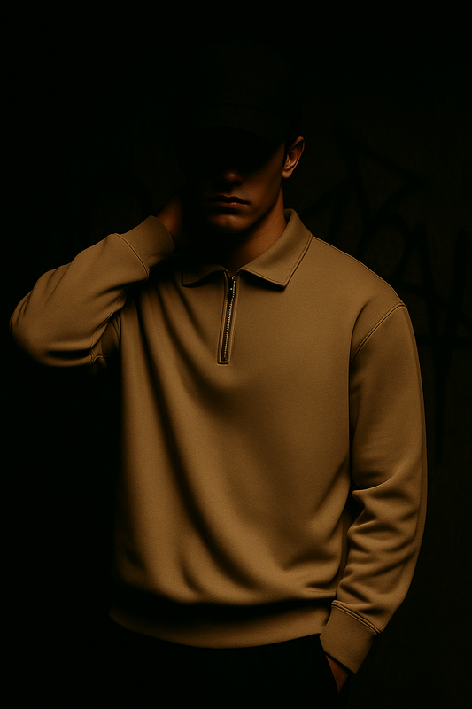 Men's Vintage Quarter-Zip Pullover Sweatshirts - Caramel Brown.