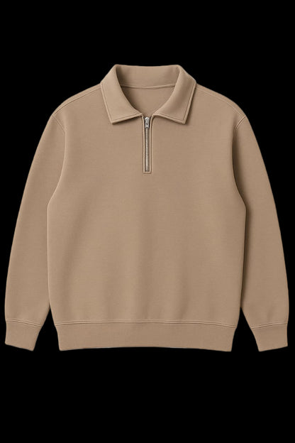 Men's Vintage Quarter-Zip Pullover Sweatshirts - Caramel Brown.